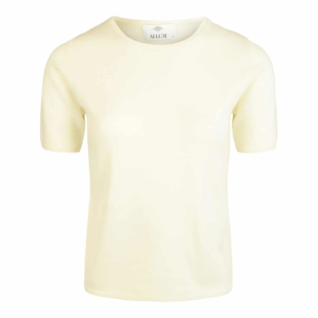 Allude Creme Short Sleeved Cashmere Knit
