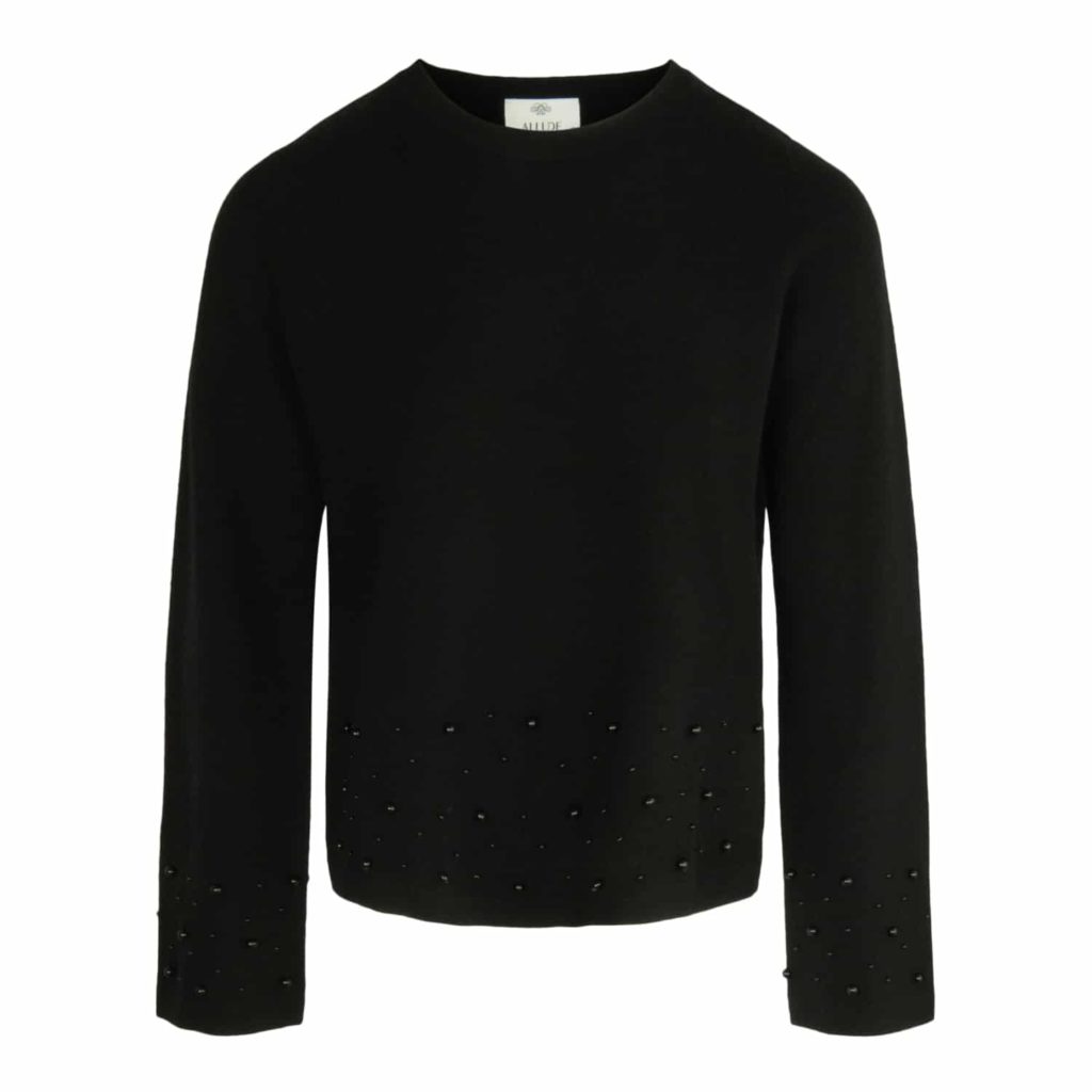 ALLUDE Black Sweater with Pearls