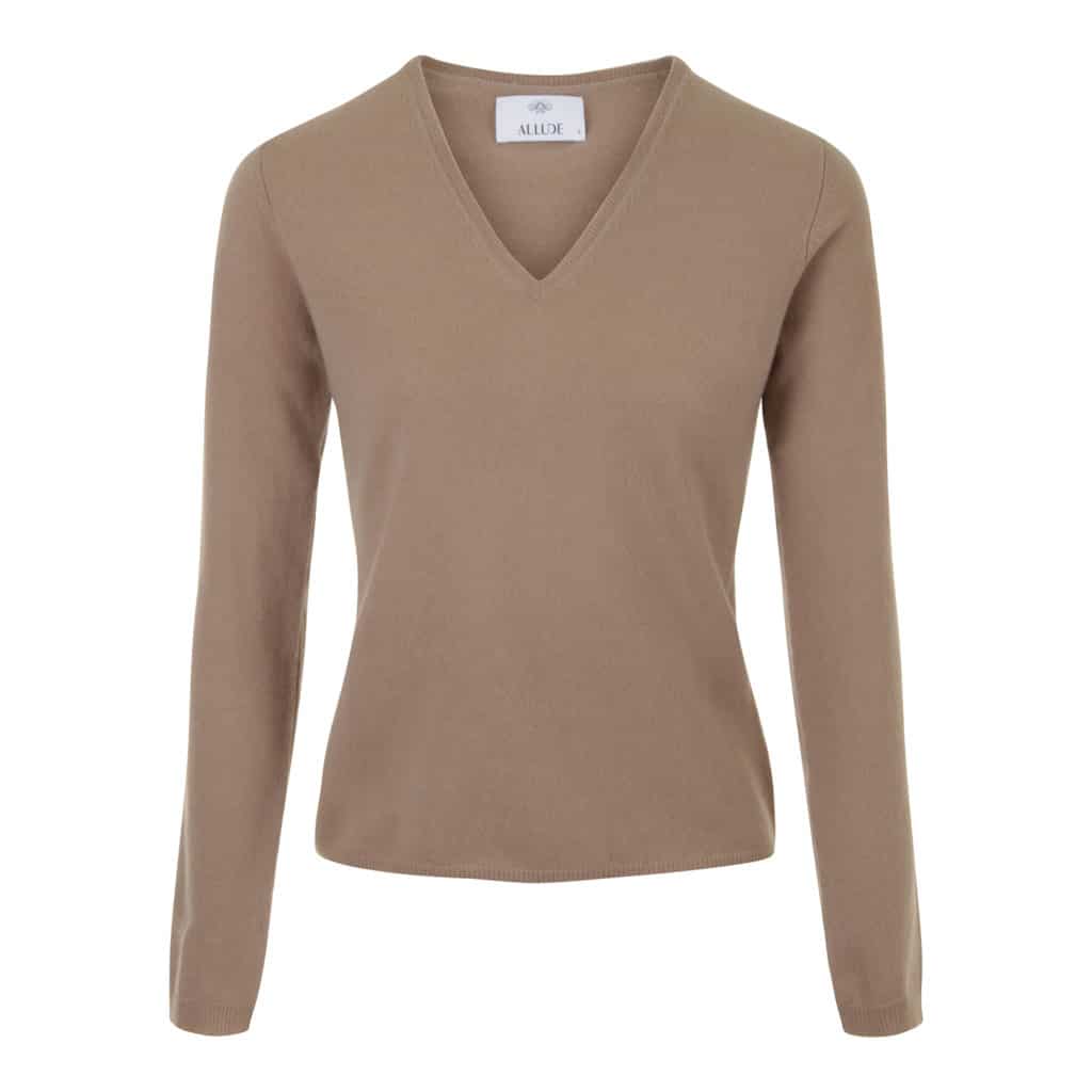 ALLUDE Cashmere Beige V-Neck Knit