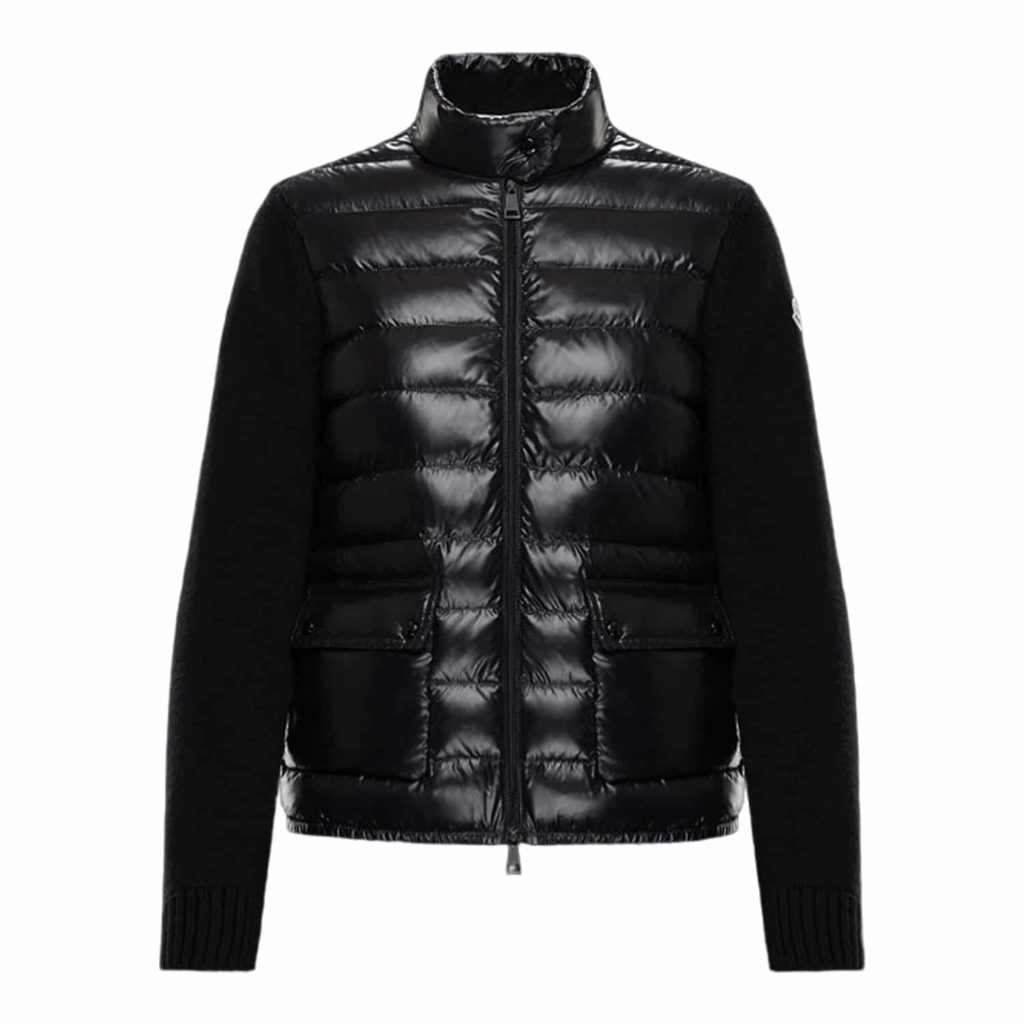 Moncler Black Shiny Maglione Tricot Cardigan