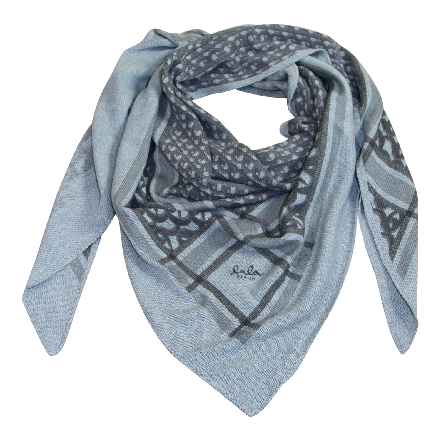 Lala berlin Triangle Monogram Grey on Mercury Scarf - LAURA THOMSEN LUXURY