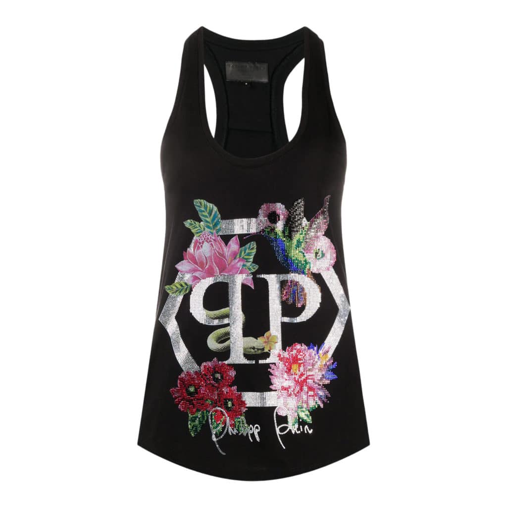 Philipp Plein Black Top with Flower