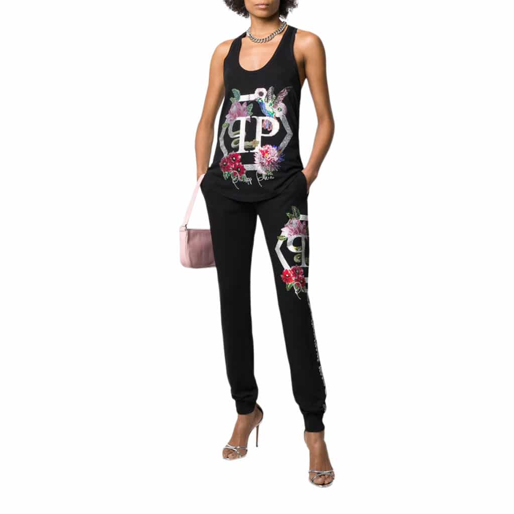 Philipp Plein Black Top with Flower - Image 2
