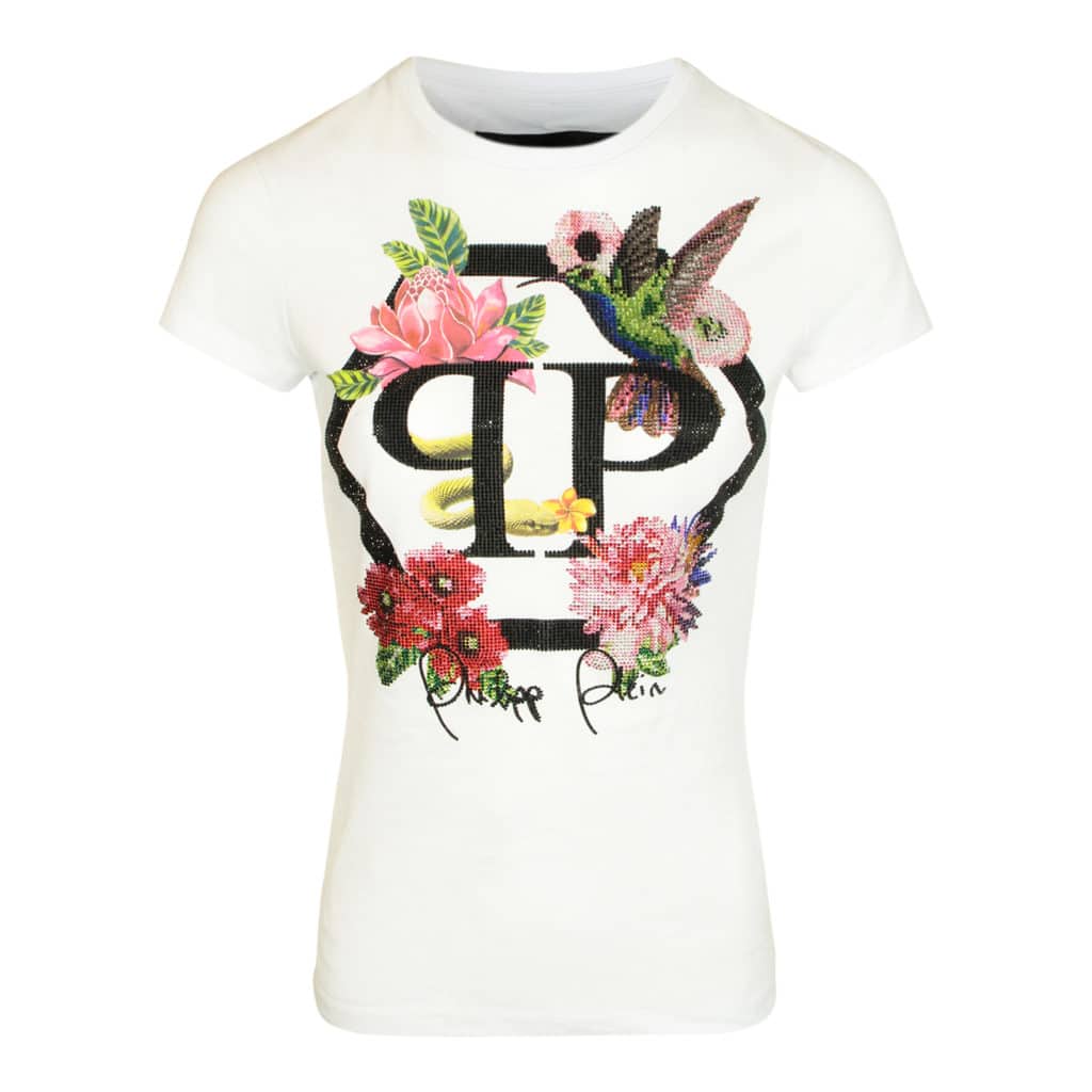 Philipp Plein Hvid T-shirt Med Blomster