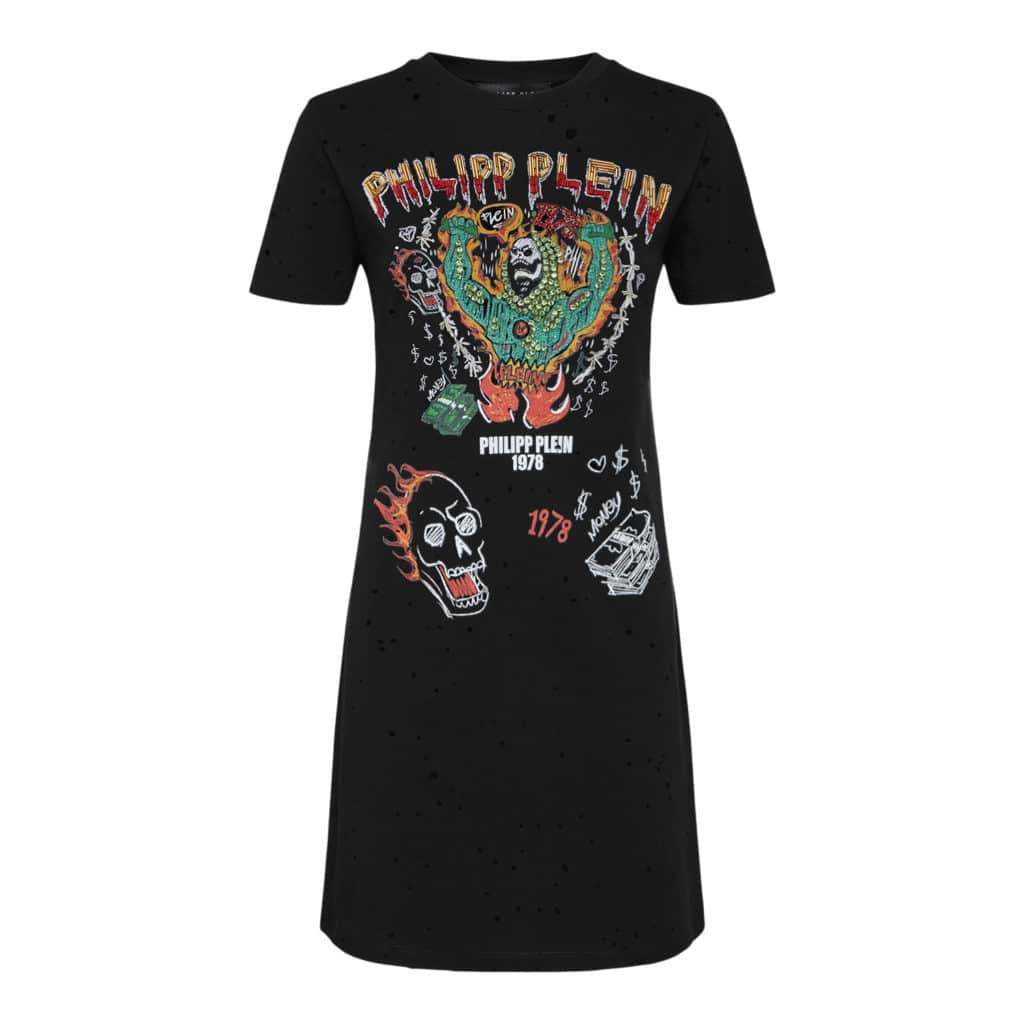 Philipp Plein Sort Grafitti T-shirt Kjole
