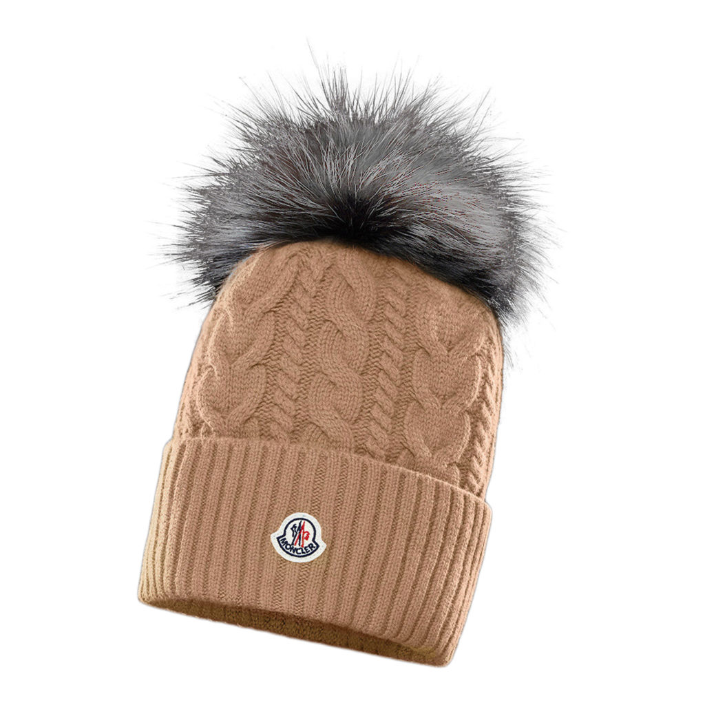 Moncler Berretto Beige Hat with Grey Fur