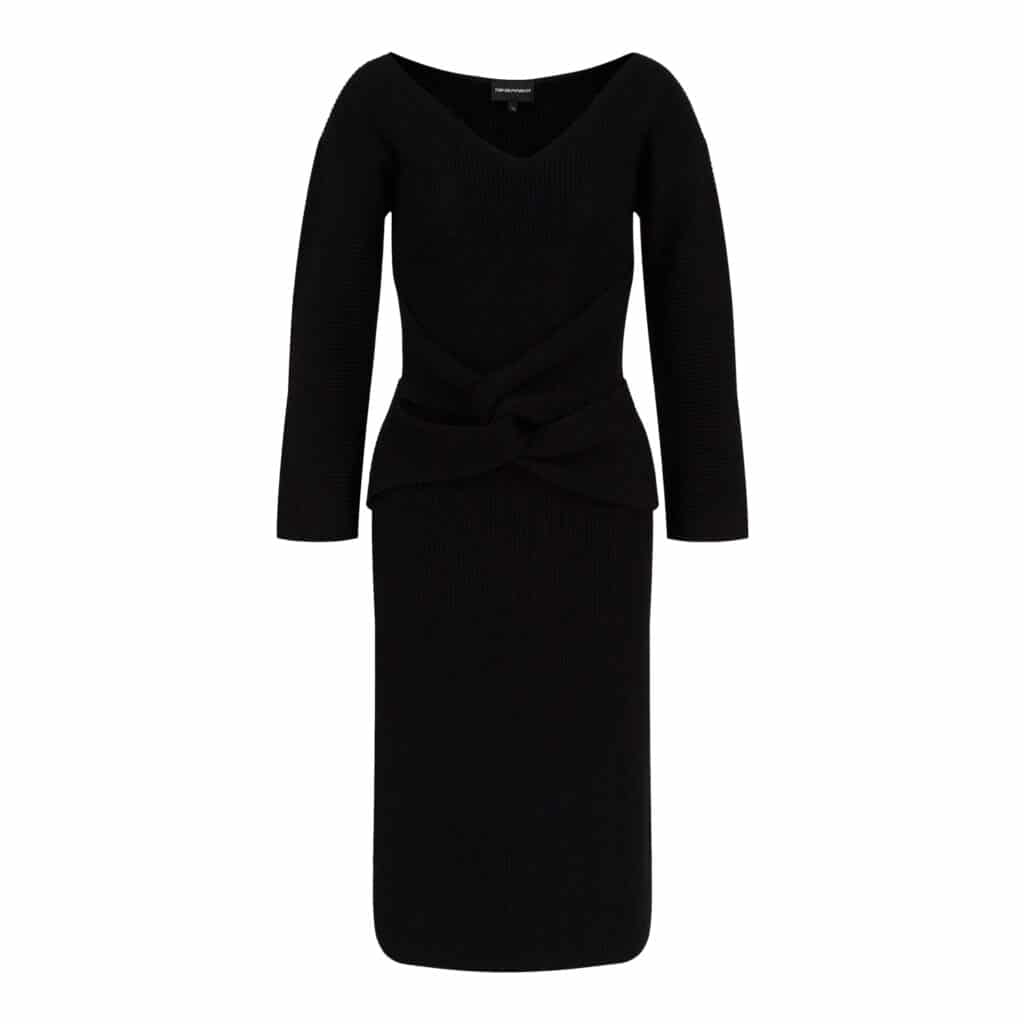 Emporio Armani Black Knit Dress with V-Neck