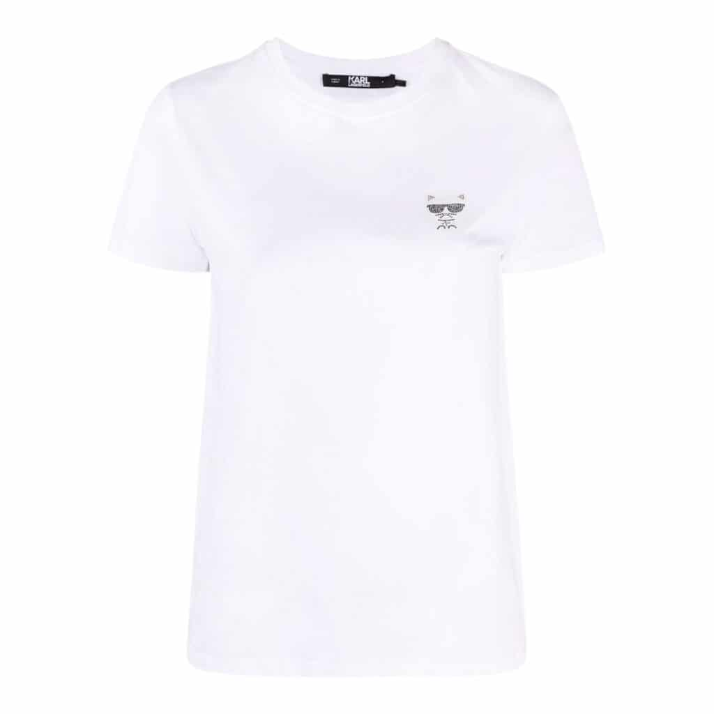 Karl Lagerfeld Hvid T-shirt Med Rhinsten Kat