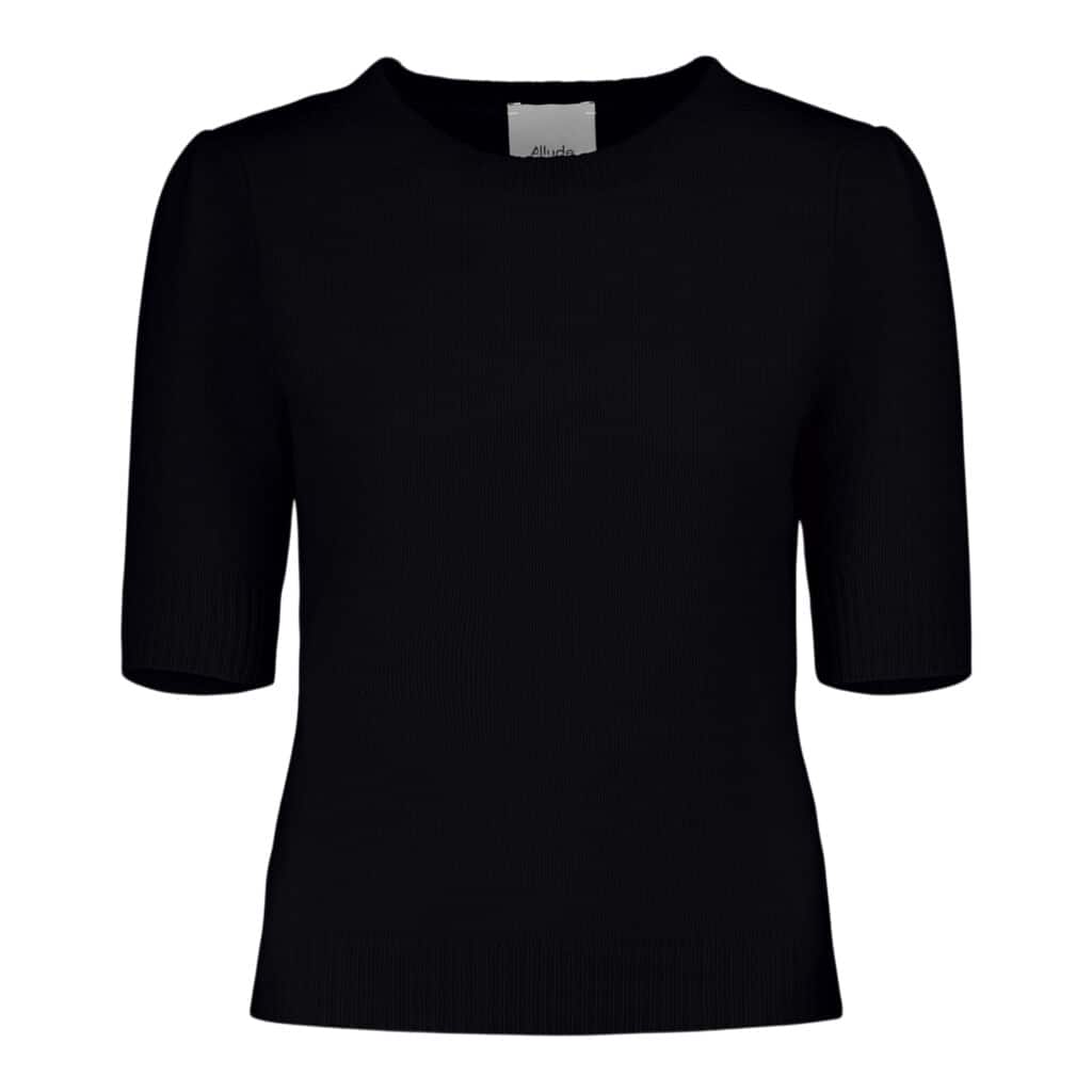 Allude Black Short Sleeved Cashmere Blouse