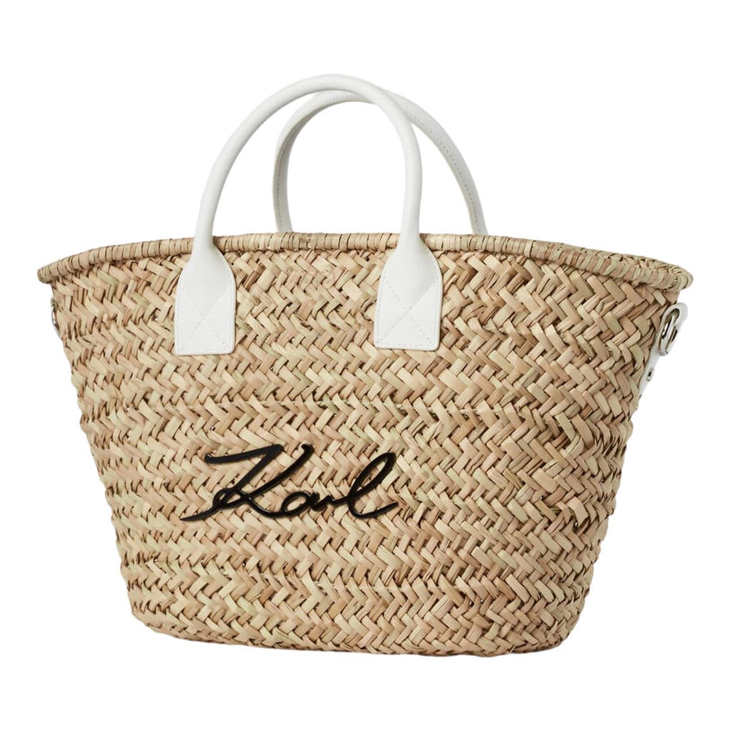 Karl Lagerfeld Straw Bag with White Handle