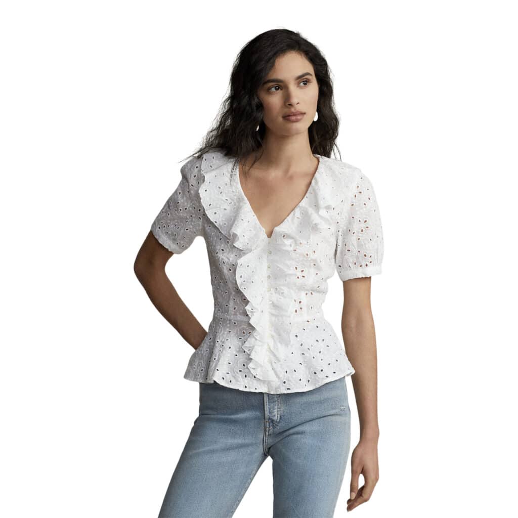 Polo Ralph Lauren Blouse Embroidery Anglaise White - Image 2