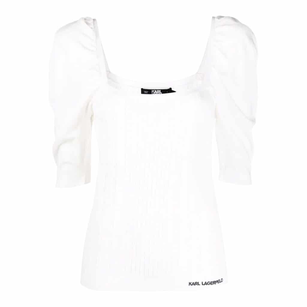 Karl Lagerfeld Puff Sleeve T-shirt with Logo White