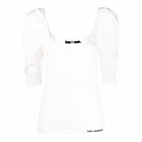 Karl Lagerfeld Puff Sleeve T-shirt with Logo White