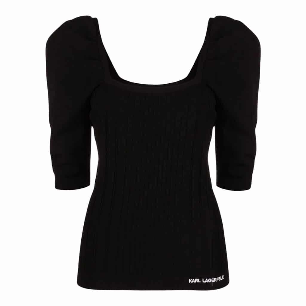 Karl Lagerfeld Puff Sleeve T-shirt with Logo Black