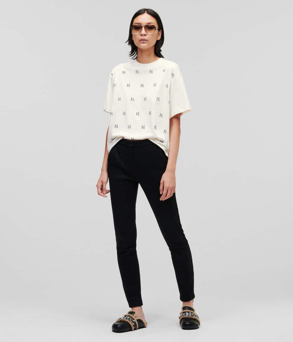 Karl Lagerfeld Monogram Rhinestone T-shirt Cream