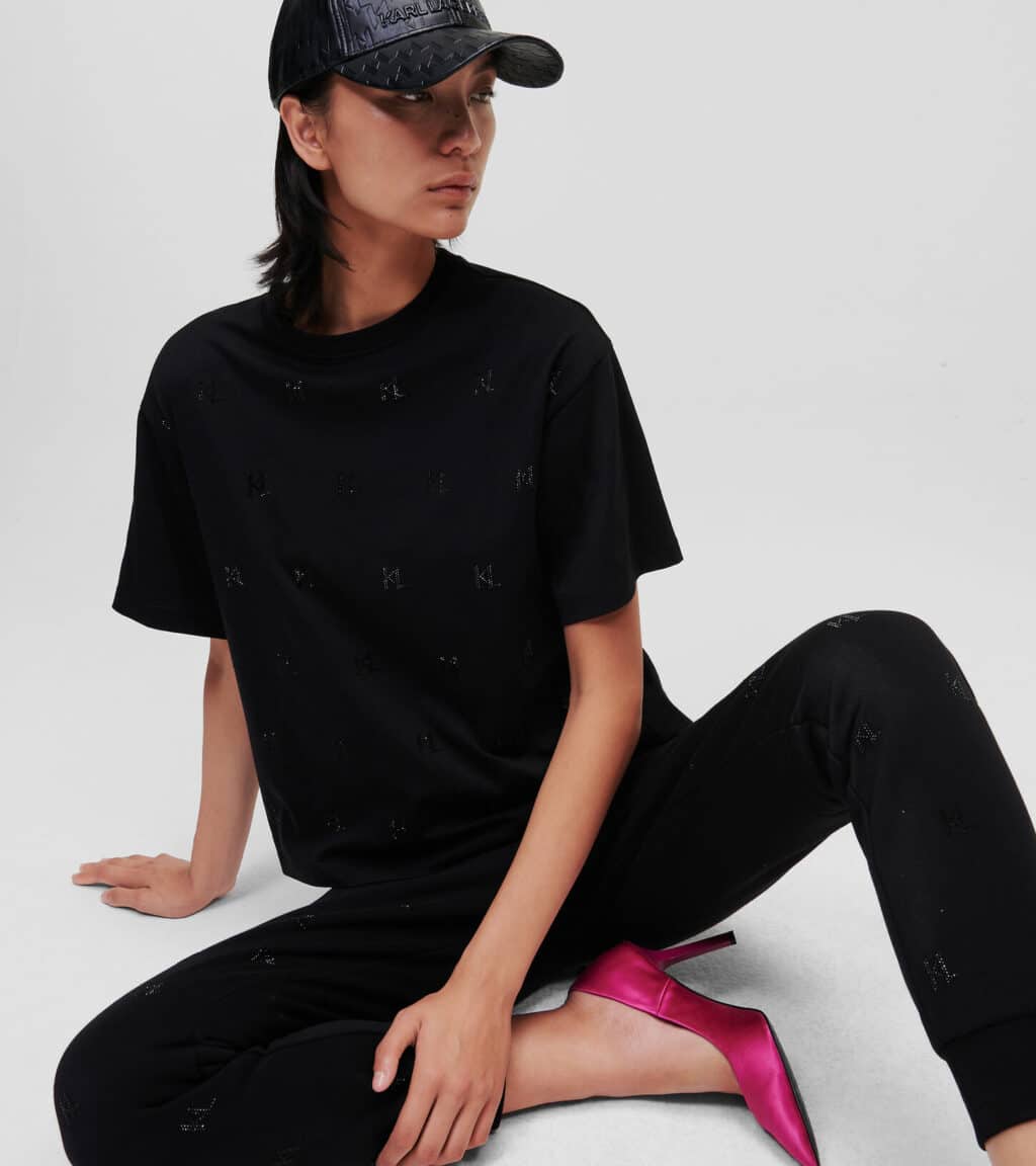 Karl Lagerfeld Monogram Rhinestone T-shirt Black