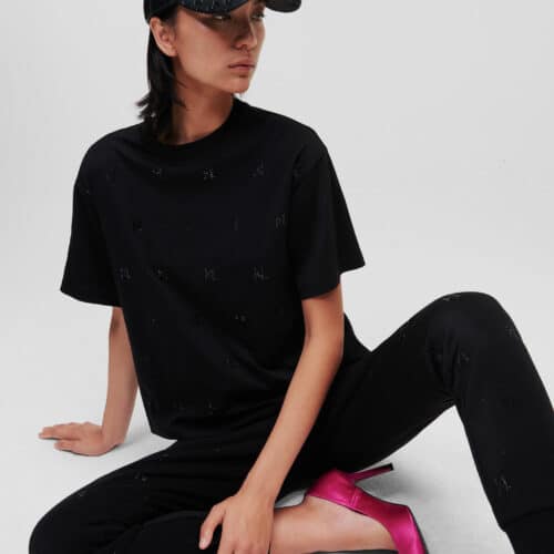 Karl Lagerfeld Monogram Rhinestone T-shirt Black