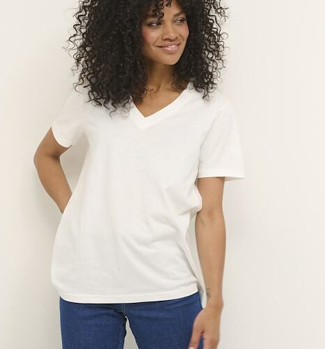 KAFFE KAmarin Hvid V- hals T-shirt